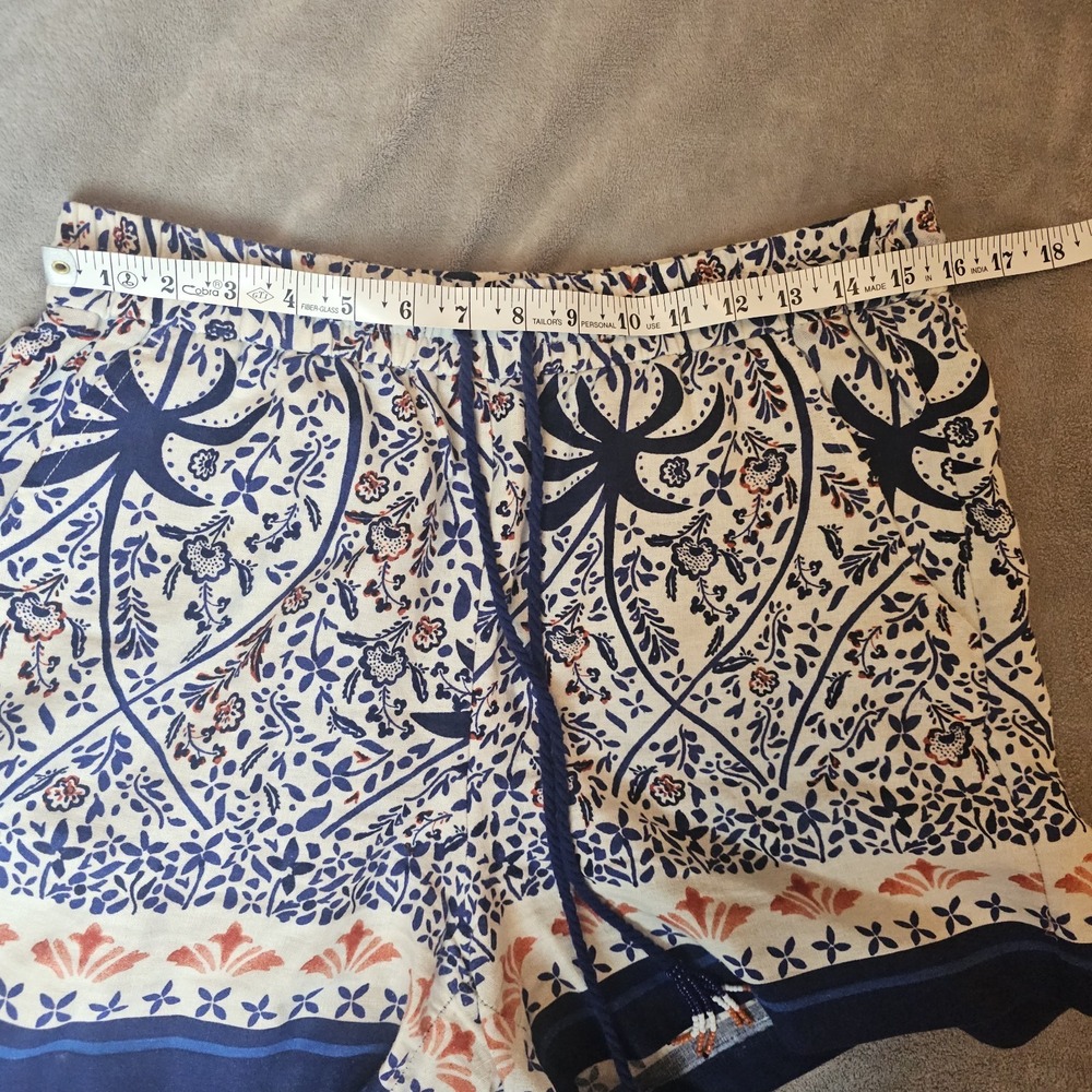 Joie Women's Linen Blend Boho Floral Shorts Blue White High Waist Beaded L - Picture 7 of 8